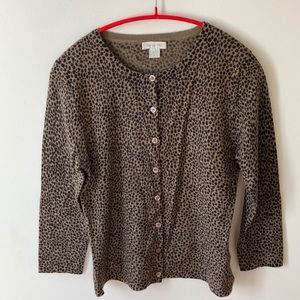 Garnet Hill merino wool cardigan S- animal print